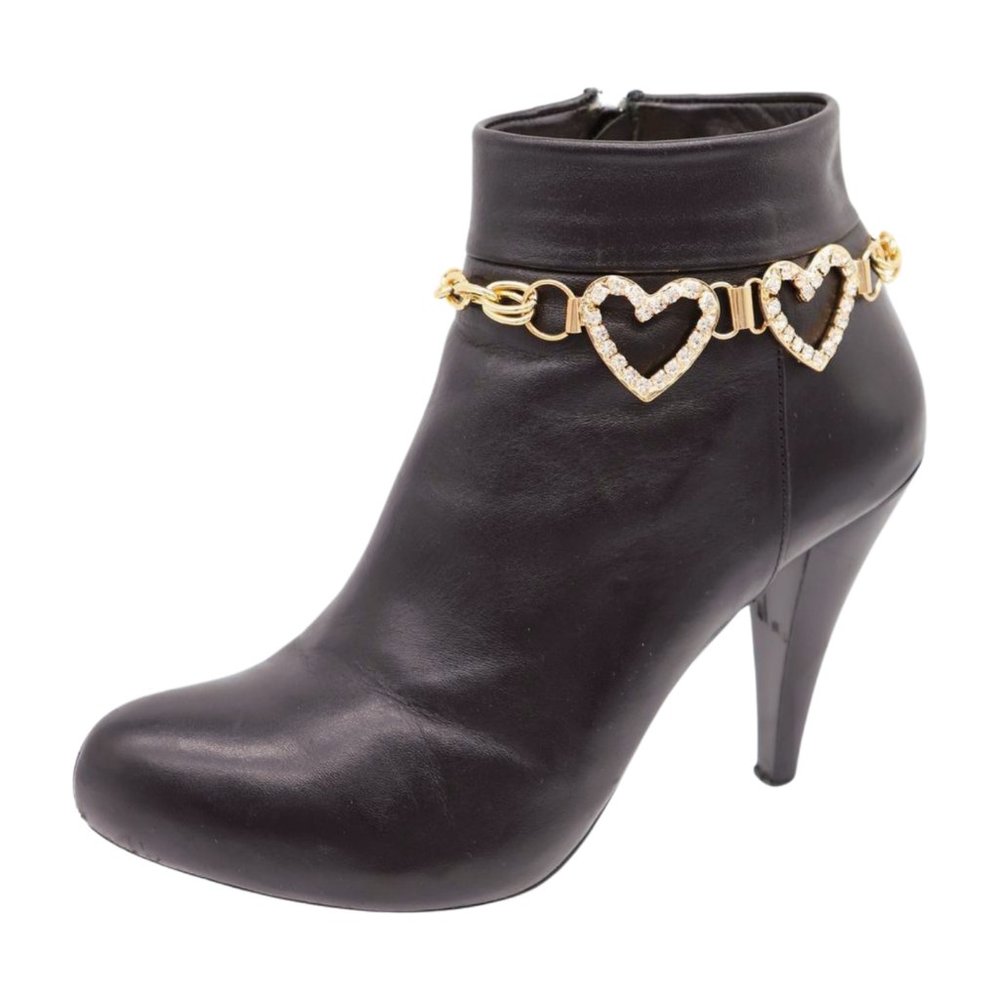 Women Gold Metal Boot Chain Bracelet Shoe Anklet Hearts Charm Sexy Jewelry z025
